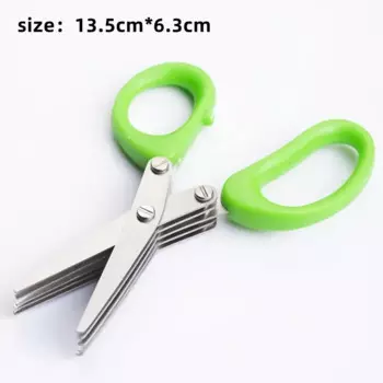 Бытовые салатные ножницы из нержавеющей стали, 5-уровневые ножницы, удобная зеленая ручка, кухонный инструмент, кухонные аксессуары для дома