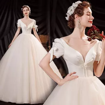 C1067 милое украшенное бантом свадебное платье-бальное платье с коротким рукавом + искусственное платье