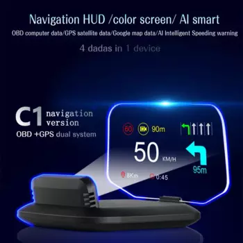 C1 навигационная проекция для HUD OBD2 GPS Bluetooth-совместимый автоматический проекционный дисплей, предупреждение о превышении скорости, об/мин, напряжение, автомобильные детали