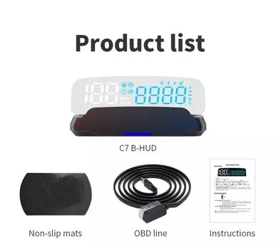 C7B Автомобильный HUD OBD2 Проекционный дисплей Автомобильная электроника Проектор на лобовом стекле Спидометр Расход топлива Температура воды Напряжение Сигнализация Gaug