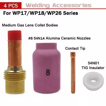 Цанга для TIG сварочной фонарь 54N14, 4 шт., 8 форсунок, 1,0/1,6/2,0/2,4/3,2/4,0 мм, для TIG WP17, WP18, WP26