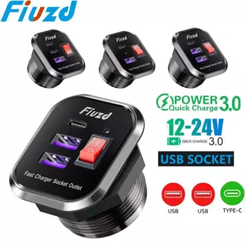 Автомобильное USB-разъем для зарядного устройства, металлическое, 54 Вт, автомобильное зарядное устройство, 12 В, 24 В, USB-разъем PD USB-C и два порта QC3.0, сенсорный переключатель для лодок и морских лодок