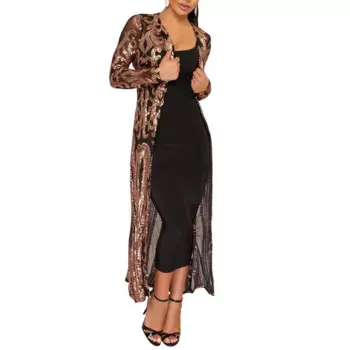 cardigan Women's Long Sweater Cardigan Evening Party Women Sexy Sequin Perspective Long Sleeve Maxi Coat Gown кардиган женский