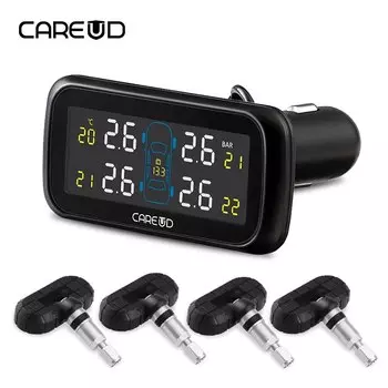 CAREUD U903 автомобильная беспроводная TPMS система контроля давления в шинах с 4 внутренними сменными датчиками батареи жк-дисплей