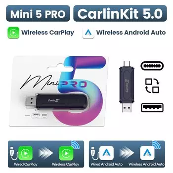 CarlinKit 5.0 2в1 Mini 5 Pro Проводной к беспроводному Android Auto Smart CarPlay Box WiFi Bluetooth Автоматическое подключение Plug And Play для автомобиля