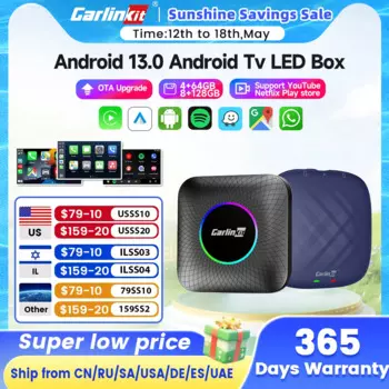 Carlinkit Ai Box Android 13 светодиодный беспроводной Android Auto и CarPlay Smart TV Box QCM6225 Поддержка Youtube Netflix Автомобильные аксессуары