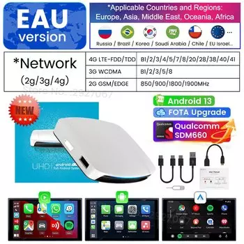 CarlinKit Ai Box CarPlay Android 13 SDM660 6225 HDMI Потоковое ТВ-приставка для Netflix Видео Беспроводной CarPlay Android Auto 8G + 128G