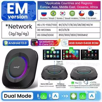 CarlinKit Android 13 CarPlay Ai Box SM6115 8-ядерный Android TV Box для автомобиля Беспроводное автомобильное воспроизведение Android Auto Онлайн-видео 4GLTE WiFi