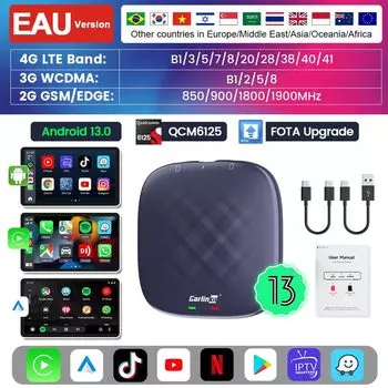 Carlinkit Android 13 ТВ AI Box Ultra 8 + 128G для Netflix iptv YouTube Беспроводной CarPlay Android Auto 4GLTE Box GPS QCM665 WIFI