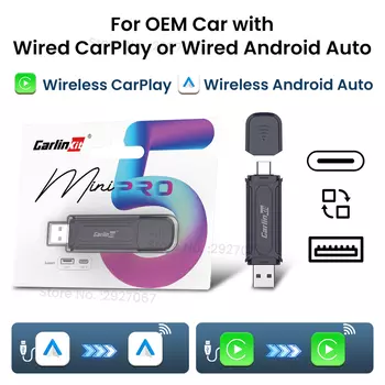 CarlinKit MINI 5.0 Pro Беспроводной адаптер CarPlay Android Auto Box Проводной к беспроводному USB Plug and Play Бесшовное соединение 5,8 ГГц