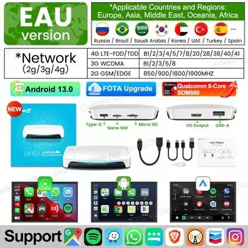 CarlinKit UHD Android 13 Smart TV Box Qualcomm 8-ядерный беспроводной адаптер CarPlay Android Auto GPS HDMI видеовыход CarPlay Ai Box