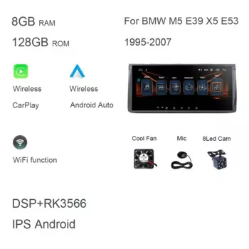 Carplay10.25 Android 14.0 8 ГБ + 128 ГБ Автомобильный DVD-плеер GPS WIFI Bluetooth TPMS авторадио для BMW M5 E39 X5 E53 1995-2007