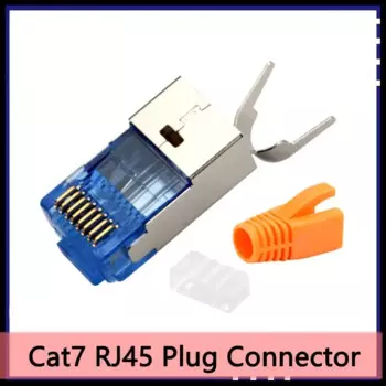 Cat7 RJ45 разъем 8p8c ЩИТ модульная кристальная головка 10 г позолоченная 50U 1,5 мм отверстие для провода с многоцветной загрузкой CAT 7 разъем RJ 45