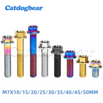 Титановый болт Catdogbear M7 x10 15 20 25 30 35 40 45 50 мм, шаг резьбы винта 1,0 мм, мотоциклетный титановый болт, фланцевая головка