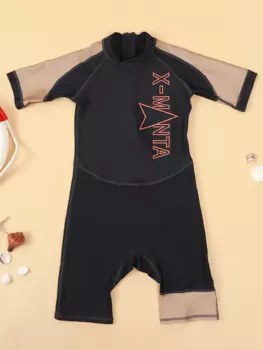 Цельный Быстросохнущий летний купальник для мальчиков, детские купальники с буквенным принтом, детские солнцезащитные костюмы с коротким рукавом