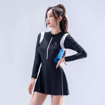 Цельный купальник на молнии с защитой от сыпи, женский купальник, сексуальное черное платье с подкладкой, купальный костюм, Корейская пляжная одежда, 2024