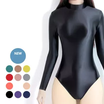 Цельный купальник унисекс с завышенной талией, сексуальный облегающий Блестящий купальник с высокой вилкой и длинными рукавами, цветная футболка, трико для мужчин
