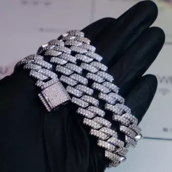 Цепь из кубинской цепи с муассанитом, 10 мм, 15 мм