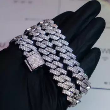 Цепь из кубинской цепи с муассанитом, 10 мм, 15 мм