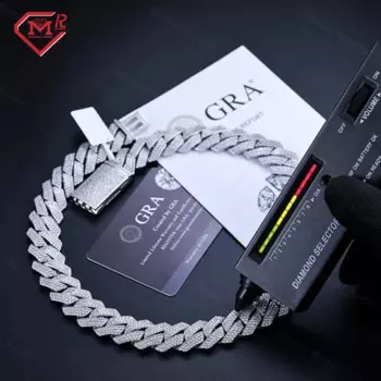 Цепь из кубинской цепи с муассанитом, 15 мм, 18 мм