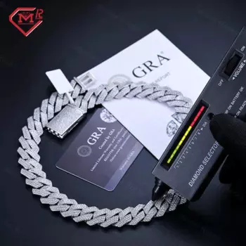 Цепь из кубинской цепи с муассанитом, 15 мм, 18 мм