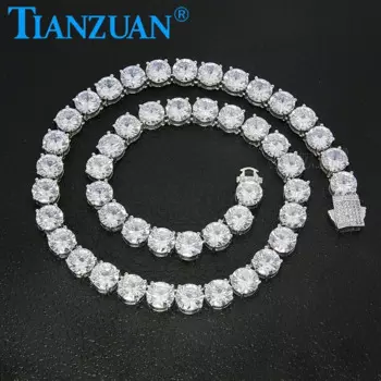 Цепочка из серебра 925 пробы с муассанитом, 10 мм