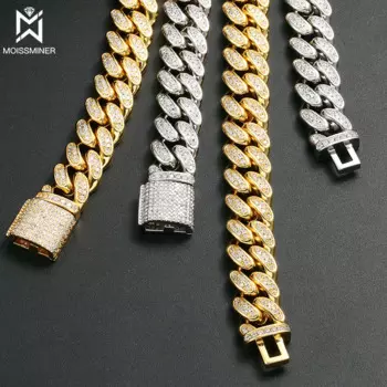 Цепочка из серебра 925 пробы с муассанитом, 12 мм