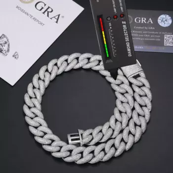 Цепочка из серебра 925 пробы с муассанитом, 14/16/18/20 мм