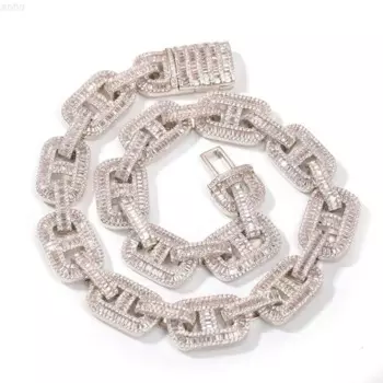 Цепочка кубинская из серебра с муассанитом, 19 мм