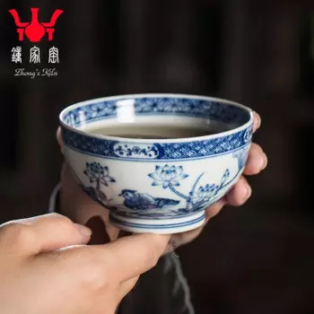 Чайная чашка Fu Jingdezhen Master, одиночная сине-белая чашка ручной работы chaiyao Yuanyang, керамическая чашка для чая с водой