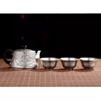 Чайник из серебра 999 пробы в стиле ретро, 220 мл