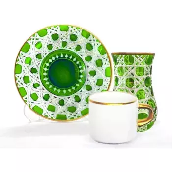 Чайный кофейный сервиз Toygar Damla Asena 6 + 6 плетеных зеленых