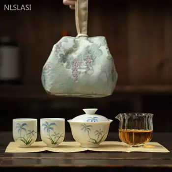Чайный набор ручной росписи с цветочным узором Gaiwan, набор чайных пакетиков для путешествий, индивидуальный чайный подарок