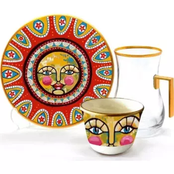 Чайный сервиз oygar 6 + 6 Sun Toygar Drop Handle Efe, чайный сервиз 6 + 6 Sun