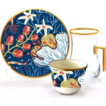 Чайный сервиз Toygar Drop Handle Efe 6 + 6 Lonicera