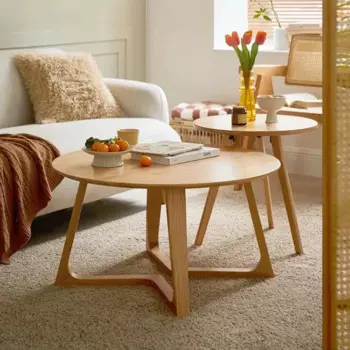 Чайный столик из массива дерева, Современный японский скандинавский домашний простой обеденный круглый журнальный столик, мебель для гостиной, обеденные столы