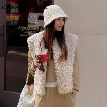 Chaquetas Mujer из овечьей шерсти, свободный повседневный жилет Casaco с круглым вырезом, куртки без рукавов Roupas Femininas, осень-зима Chaqueta