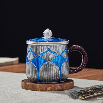 Чашка для чайника Lotus 999 из стерлингового серебра, ручная филигрань, перегородчатый пузырь, чашка ручной работы с крышкой, чашка для воды, кофейная кружка, 290 мл