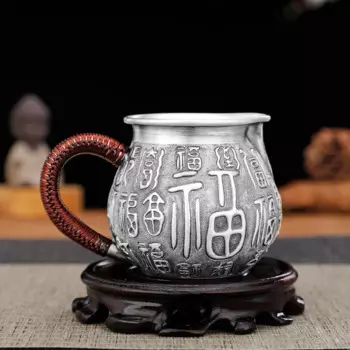 Чашка из чистого серебра 999 пробы с ручной гравировкой Baifu, китайский ретро-домашний чайный дозатор, чайный сервиз из стерлингового серебра