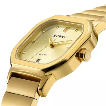 Часы BERNY для мужчин, золотые, полностью из нержавеющей стали, золотые, квадратные, кварцевые мужские часы, классические мужские стильные водонепроницаемые наручные часы