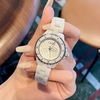 Часы Camellia, новинка 2024, женские белые керамические роскошные женские часы с маленьким ароматом