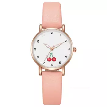 Часы для девочек, милые детские часы в стиле принцессы, Студенческие Кварцевые часы с кожаным ремешком, милые наручные часы с вишней, часы, часы