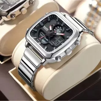 Часы FAIRWHALE для мужчин 4420, новые кварцевые часы из нержавеющей стали, двойной дисплей, квадратный циферблат, водонепроницаемые мужские часы Reloj Hombre