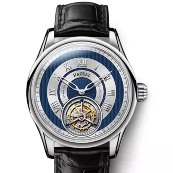Часы HAZEAL Мужские механические с сапфировым стеклом и кожаным ремешком, 42 мм