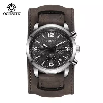 Часы-Хронограф Мужские кварцевые, с кожаным ремешком