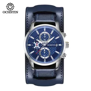 Часы-хронограф мужские спортивные с кожаным ремешком