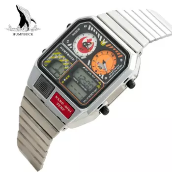 Часы HUMPBUCK Роскошные водонепроницаемые часы из нержавеющей стали с двойным дисплеем, секундомером и вечным календарем