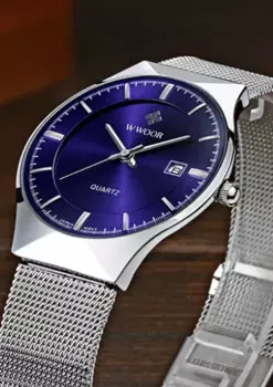 Часы из нержавеющей стали, мужские кварцевые часы, водонепроницаемые простые мужские часы