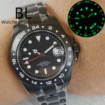 Часы мужские BLIGER 40 мм с механизмом NH34, полностью черные, блестящие, черные, красные, с дилой, стальной юбилейный браслет GMT, сапфировое стекло