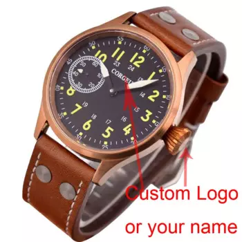 Часы мужские механические с кожаным ремешком, сапфировым стеклом, 43 мм